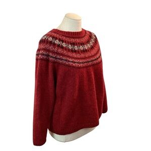 World Wool Shetland Fair Isle Round Neck Sweater Red